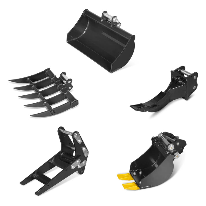 5-teiliges Anbaugeräte-Set für Minibagger und Kompaktbagger
