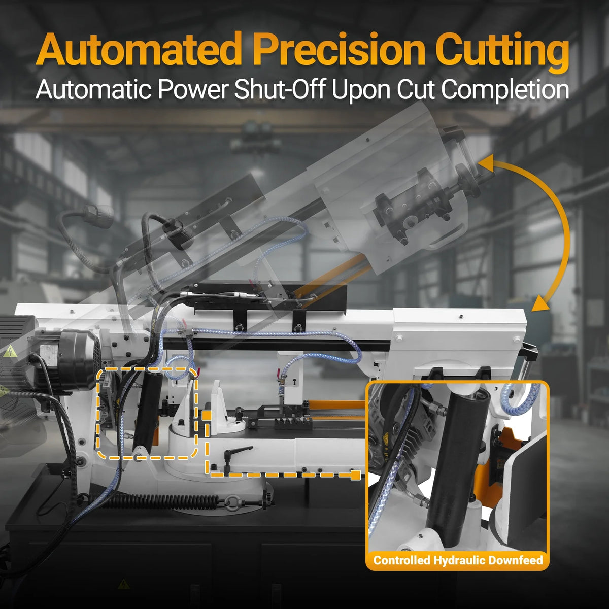 MechMaxx Metal Cutting Band Saw, 10 in Horizontal, 2 HP 220V, 0-45 Degree Mitering, Hydraulic Down Feed, Coola - view 6