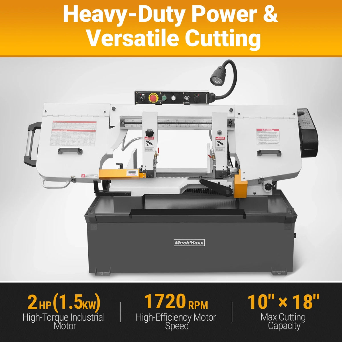 10 in Horizontal Metal Cutting Band Saw, 2 HP 1.5 kW, 4-Speed, 0-45 Degree Swivel, Hydraulic Downfeed, 230V, B - view 3