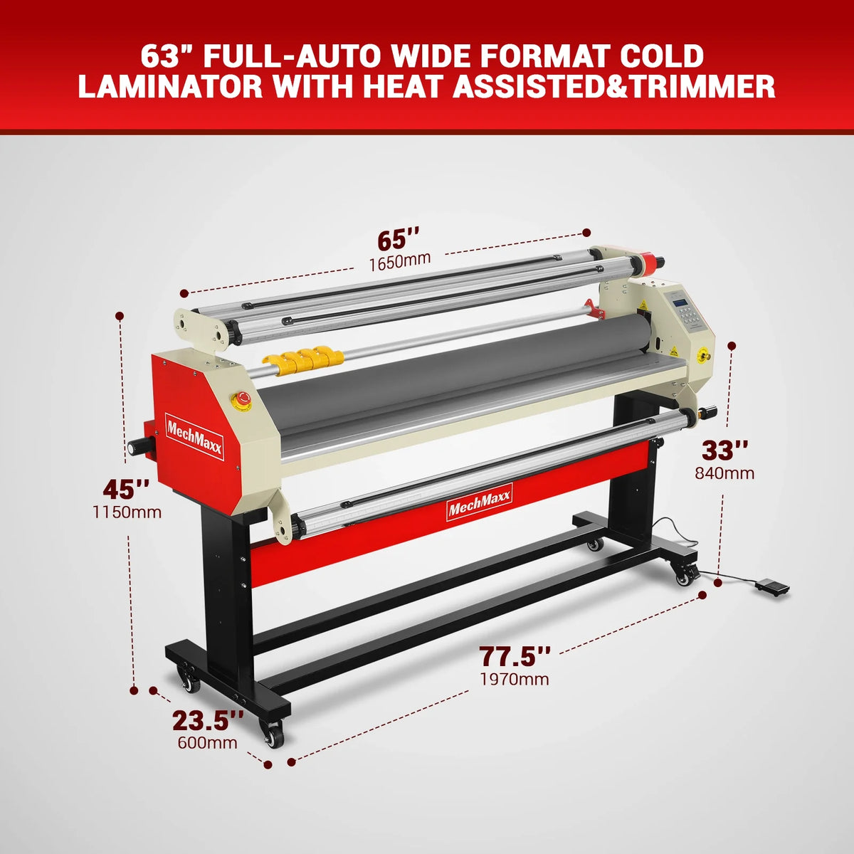 65 in Wide Format Pneumatic Laminator, 4 Trimmers, 40 ft/min, Infrared Heating, 1700-B2RED (Air Compressor Not - view 2