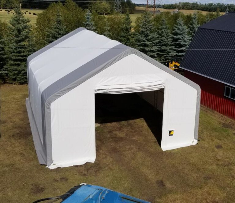 CAEL – Abri de stockage en PVC à double ferme, 70 x 150 ft, faîtage 28 ft