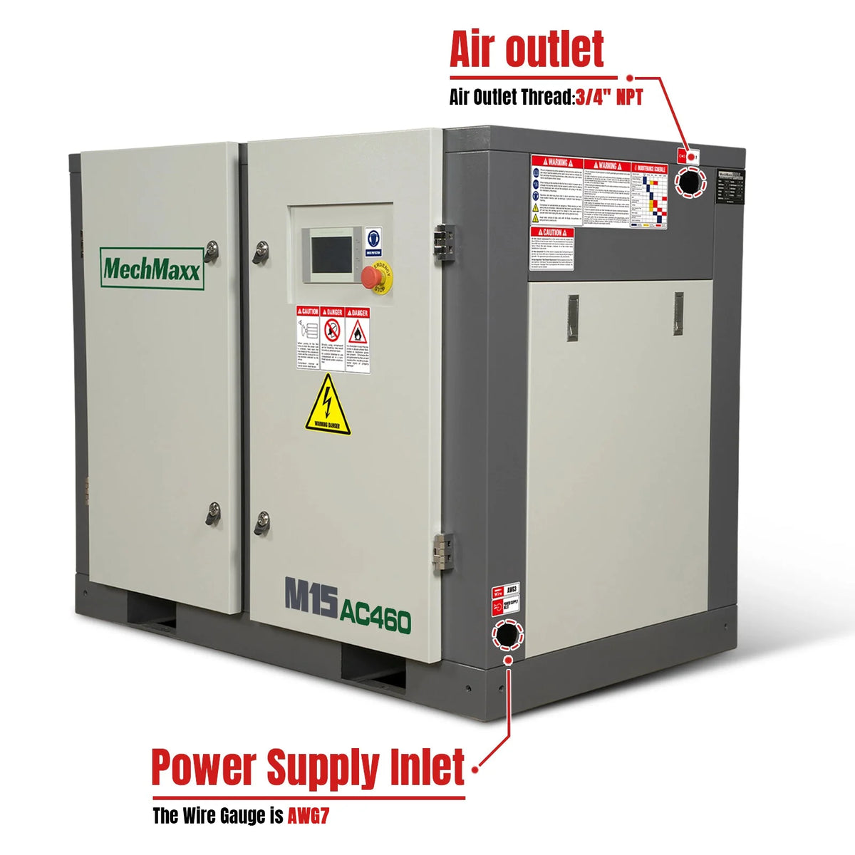 15HP Rotary Screw Air Compressor - 45 CFM, 116 PSI, 460V 3-Phase | Industrial-Grade - view 2