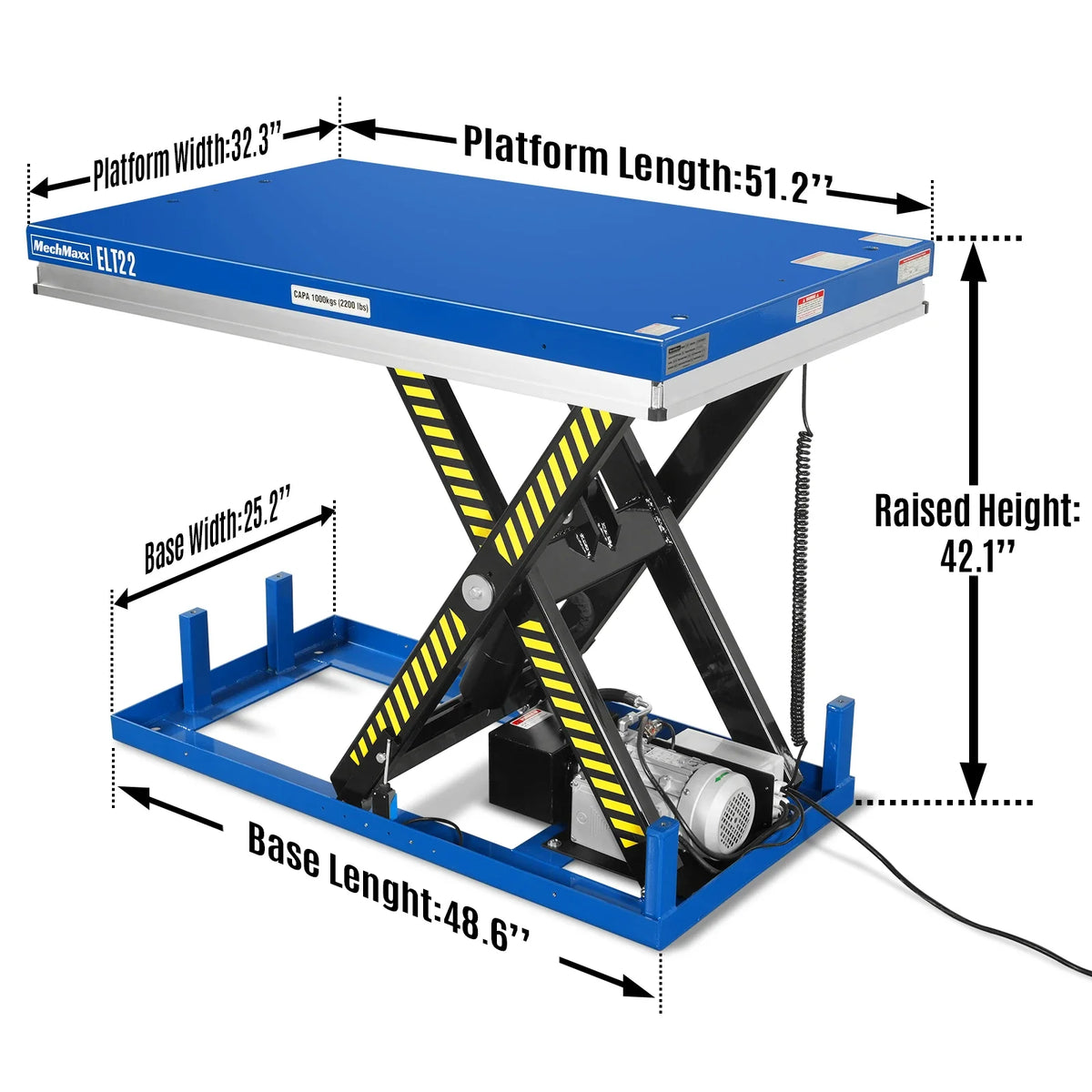 Wireless Remote Control Electric Hydraulic Lift Table, 2200lb Capacity, 51.2" x 32.3" Platform, 42.1" Lift Hei - view 2