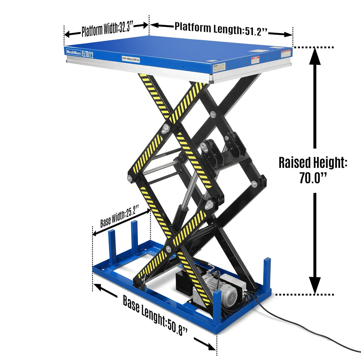Wireless Remote Control Double Scissor Electric Hydraulic Lift Table, 2200lb Capacity, 51.2" x 32.3" Platform, - view 2