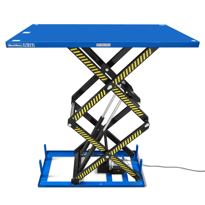 Table élévatrice électrique hydraulique à double ciseaux avec télécommande sans fil, capacité 2200lb, grand plateau 86.6" x 51.2", hauteur de levage 102.4", ELTD22L