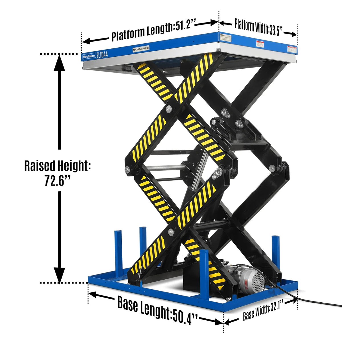 Wireless Remote Control Double Scissor Electric Hydraulic Lift Table, 4400lb Capacity, 51.2" x 33.5" Platform, - view 2