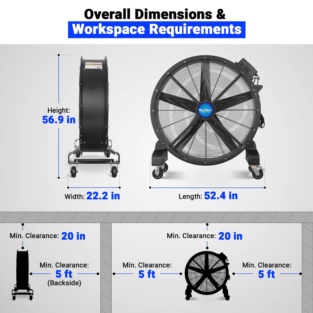 47 in Portable Industrial Fan with Variable High-Efficiency PMSM Motor, Mobile High Volume Floor Fan, MF-47 - view 2