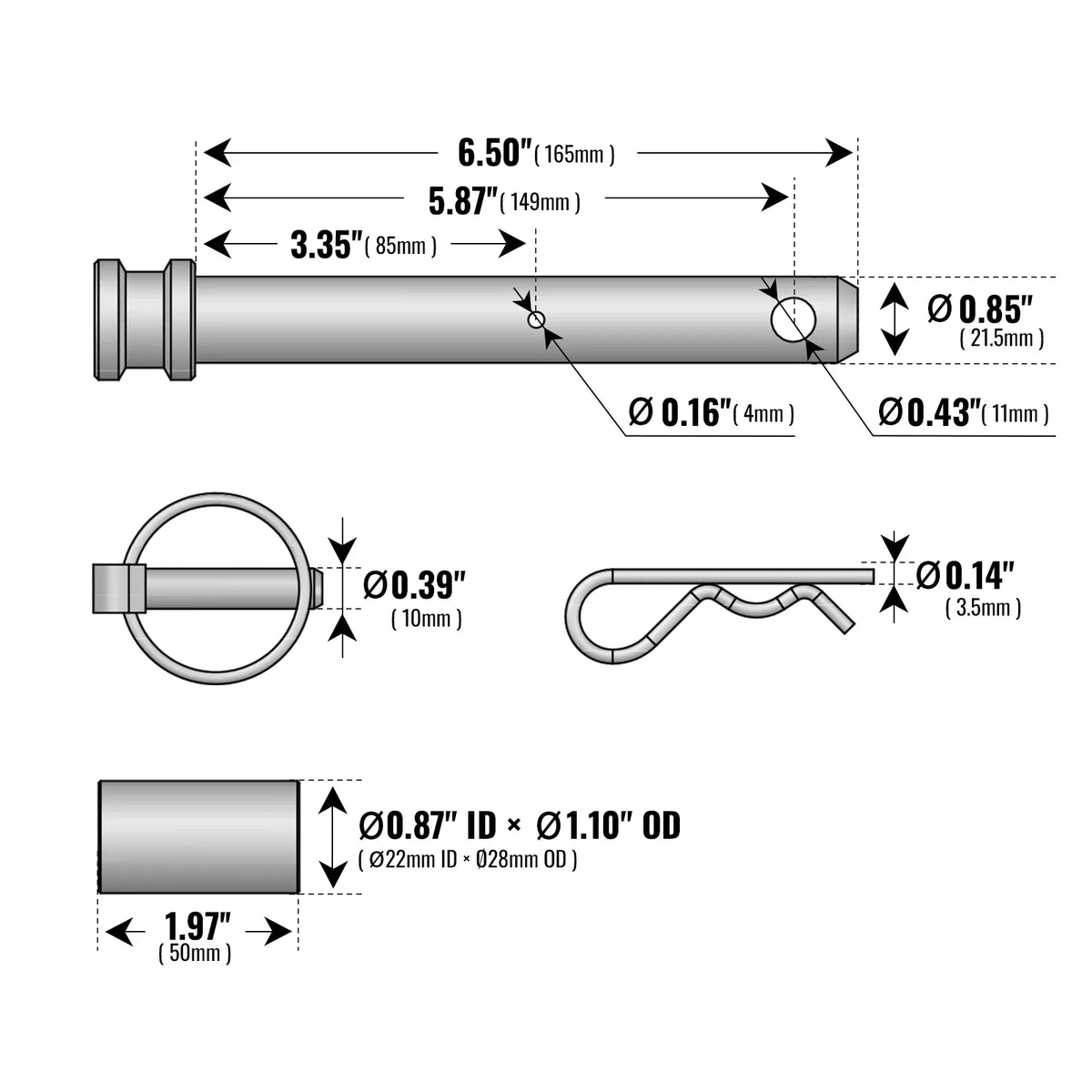 Backhoe Lower Link Pin Set (for SKU: 150162, 150163, 150164, 201162, 201163, 201164), 2-Set Pack - view 2