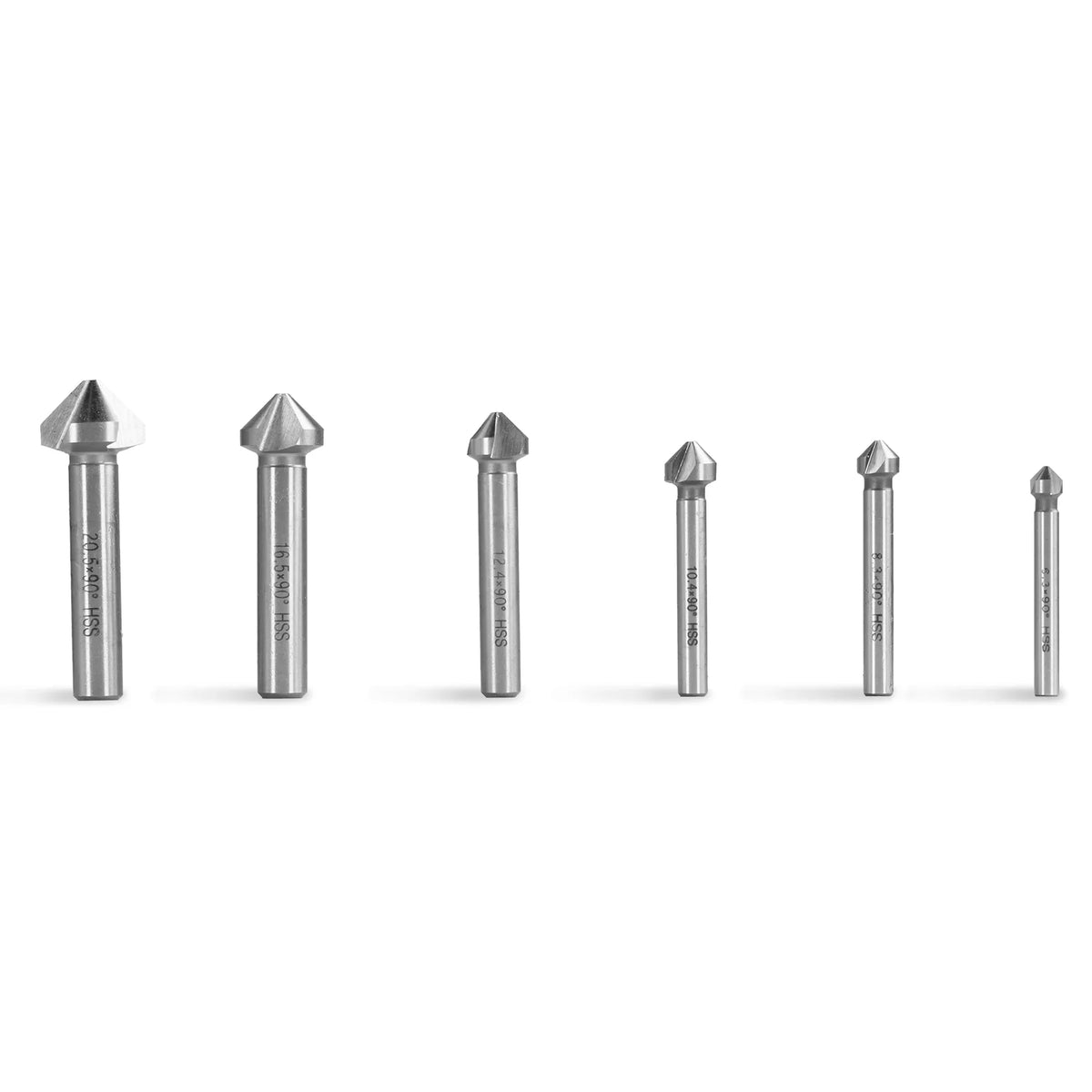 HSS Countersinks Set of 6 Pcs, 6,3 - 20,5 mm, 90° (SKU 500200, 500201, 500202, 500203, 500204, 500205)