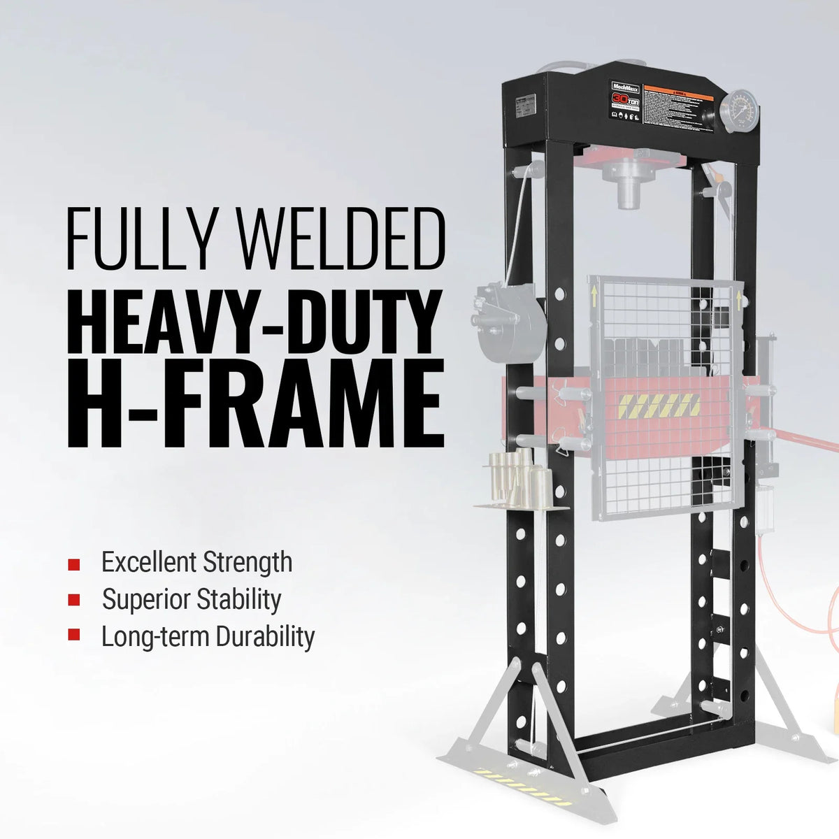 30 Ton H-Frame Air/Hydraulic Shop Press with Hand Winch & Press Pin Kit, Fully Welded Steel Frame, Safety Guar - view 3
