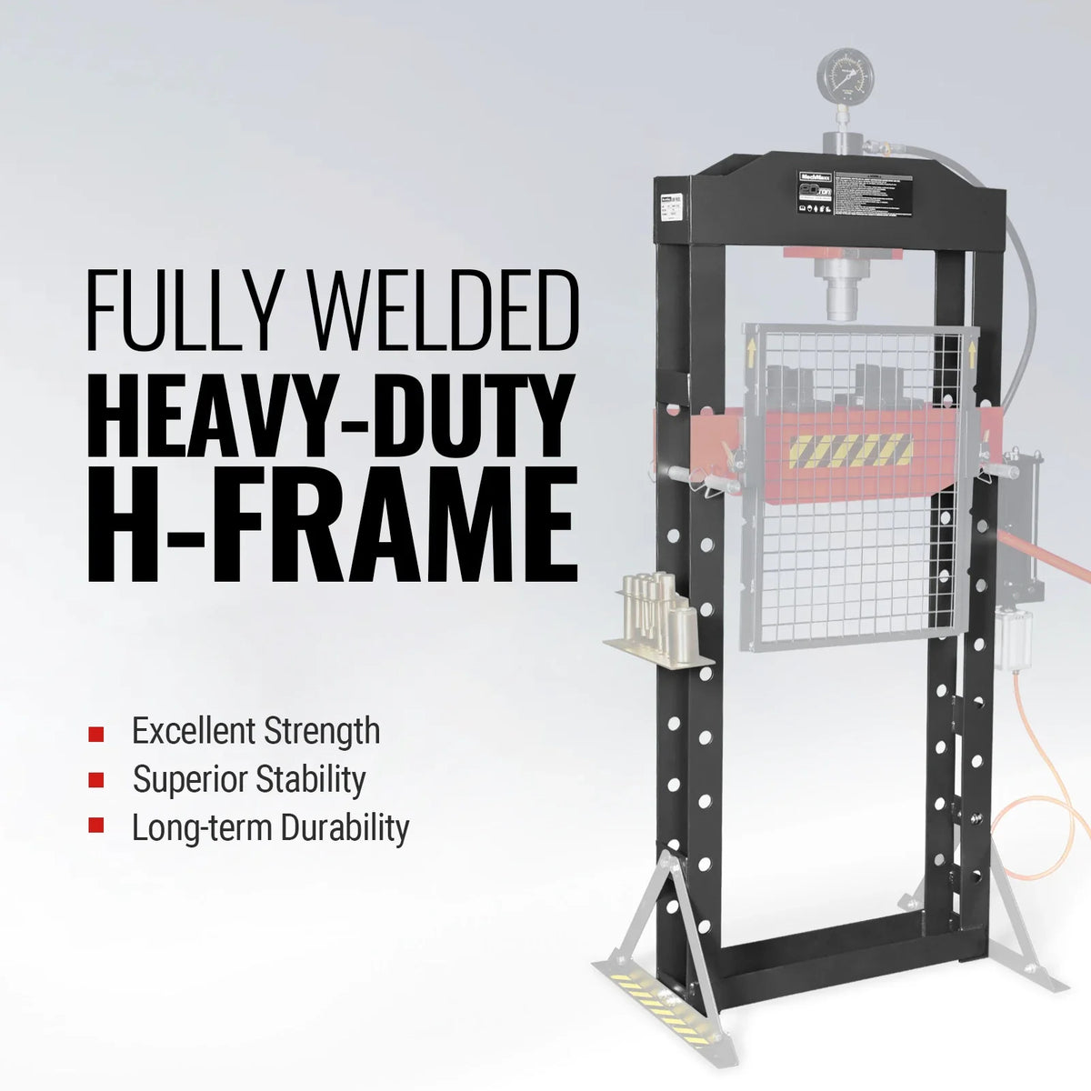 20 Ton H-Frame Air/Hydraulic Shop Press with Press Pin Kit, Fully Welded Steel Frame, Safety Guard, Foot Pedal - view 3