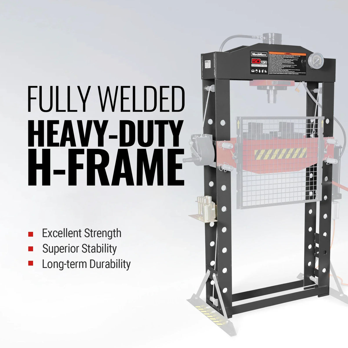 50 Ton H-Frame Air/Hydraulic Shop Press with Hand Winch & Press Pin Kit, Fully Welded Steel Frame, Safety Guar - view 3