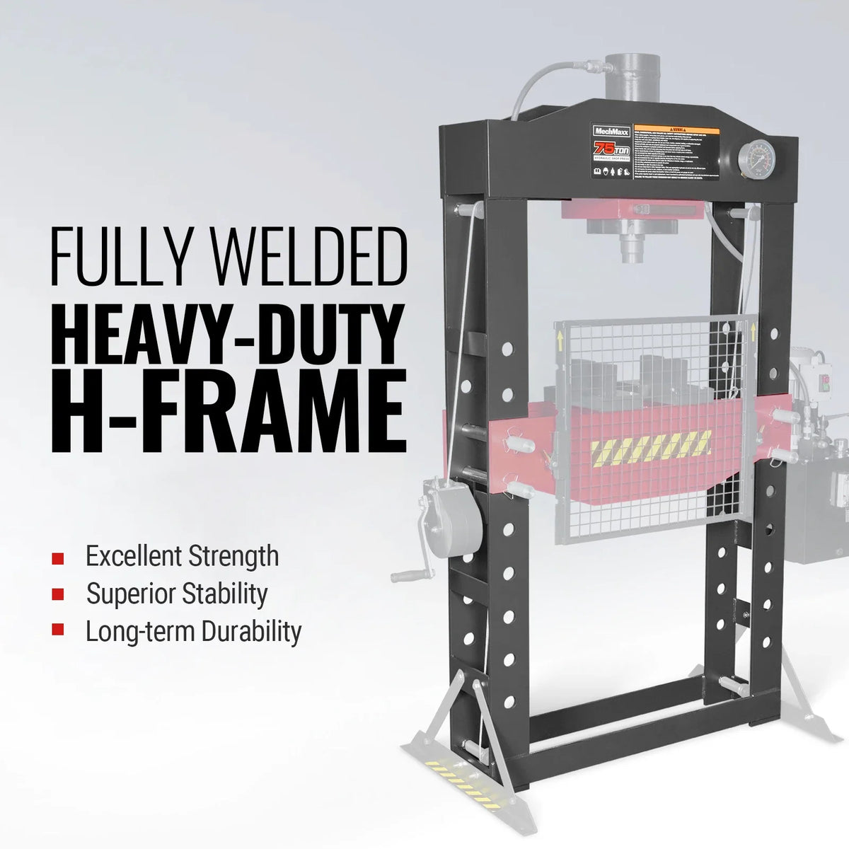 75 Ton H-Frame Electric Hydraulic Shop Press with Hand Winch, 110V Motor, Fully Welded Steel Frame, Safety Gua - view 3