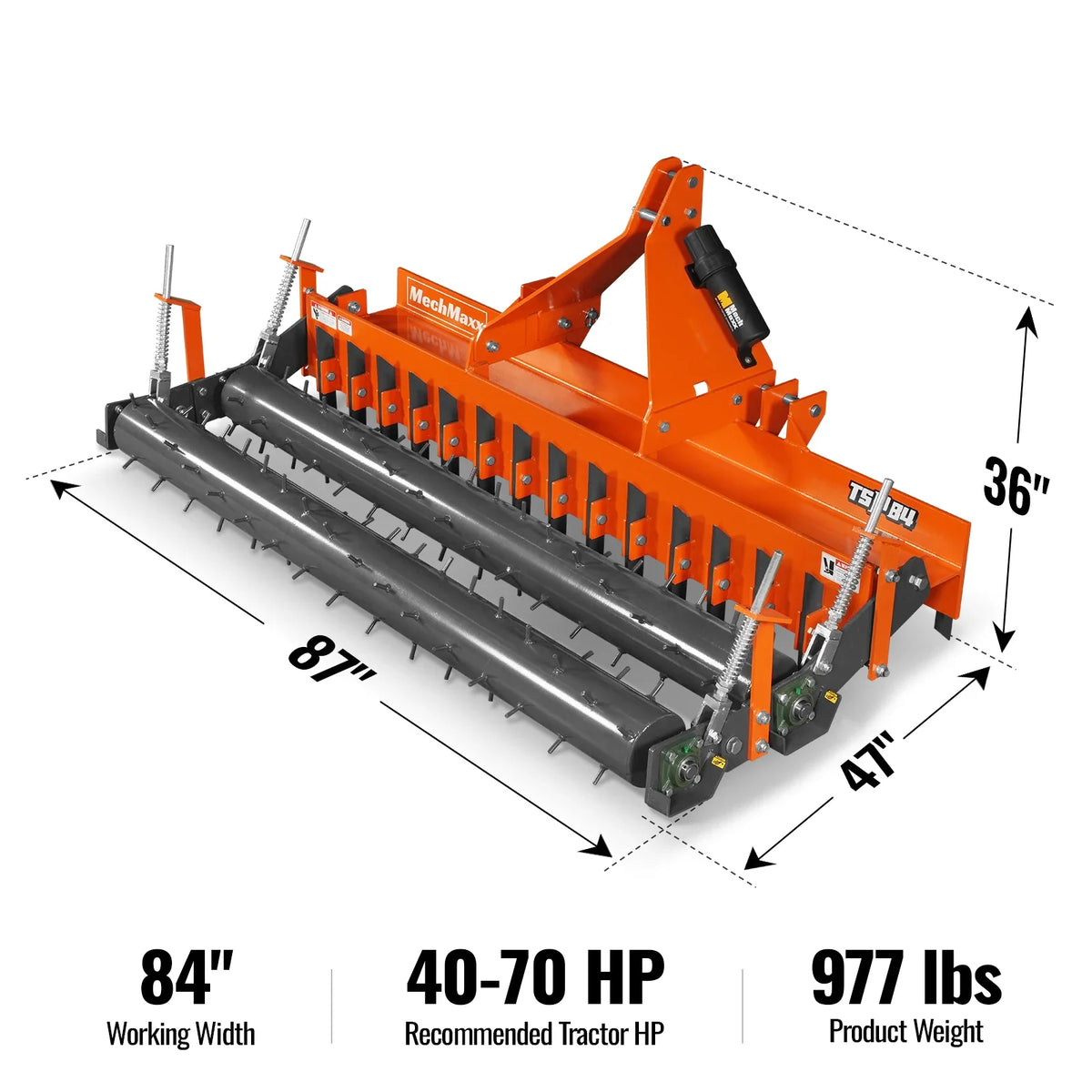 84" Heavy Duty Soil Pulverizer, Double Spiked Roller, 29 Shanks, Category 1 and 2, 3 Point Hitch Tractor Attac - view 2