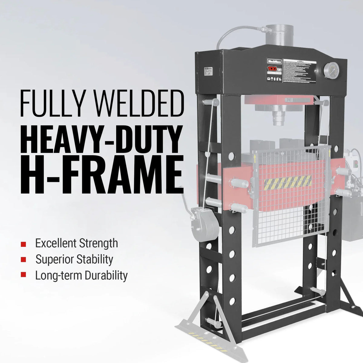 100 Ton H-Frame Electric Hydraulic Shop Press with Hand Winch, 110V Motor, Fully Welded Steel Frame, Safety Gu - view 3