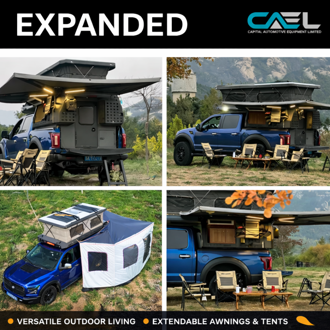 CAEL Camping-car relevable pour pick-up – carrosserie aluminium, levage manuel