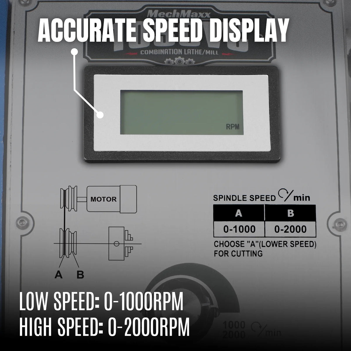 10 x 30 in Metal Lathe, 1.5 in Spindle Bore, Brushless Motor, 0-2000 RPM Variable Speed, Benchtop - view 5