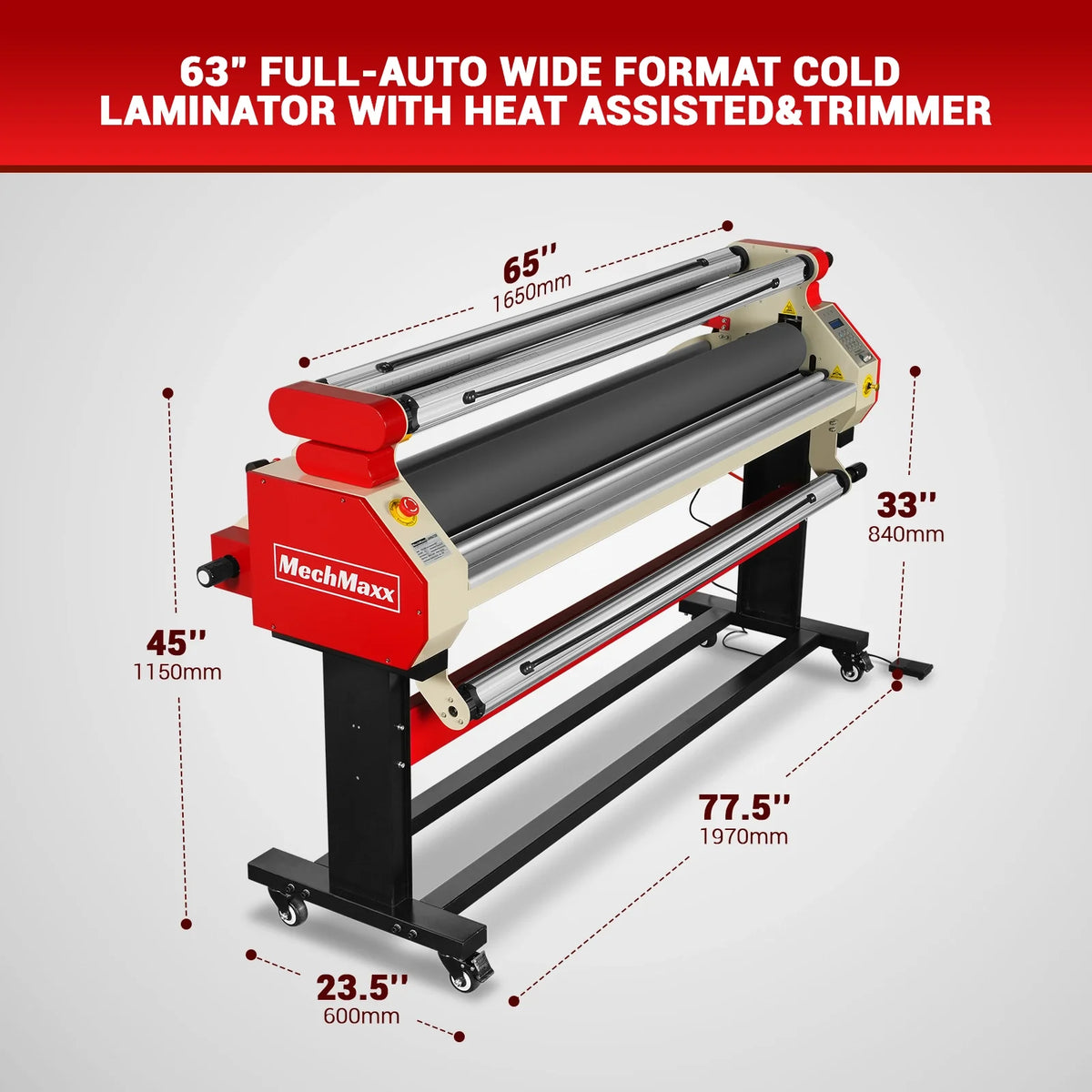 65 in Wide Format Pneumatic Laminator, 4 Trimmers, 40 ft/min, Infrared Heating, 1700-B1RED (Air Compressor Not - view 2