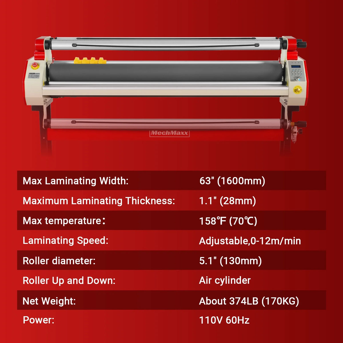 65 in Wide Format Pneumatic Laminator, 4 Trimmers, 40 ft/min, Infrared Heating, 1700-B1RED (Air Compressor Not - view 6
