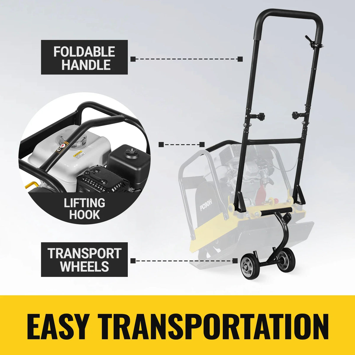 Honda GX160 Vibratory Plate Compactor with Wheel Kit, 3600 lb Centrifugal Force for Soil, Gravel, Asphalt and  - view 7