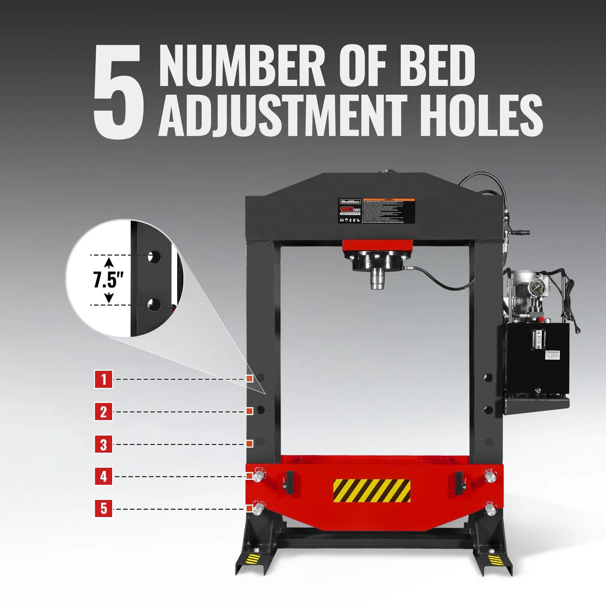 150 Ton H-Frame Electric Hydraulic Shop Press with Double-Acting Cylinder & Chain-Driven Table Lift, 110V Moto - view 4