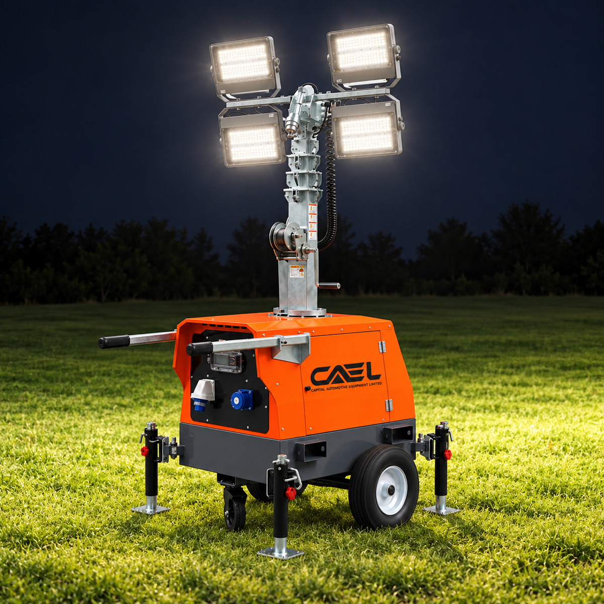 CAEL LTG 750 Mât d'éclairage LED – 4 × 150 W, mât 7,5 m, 110V