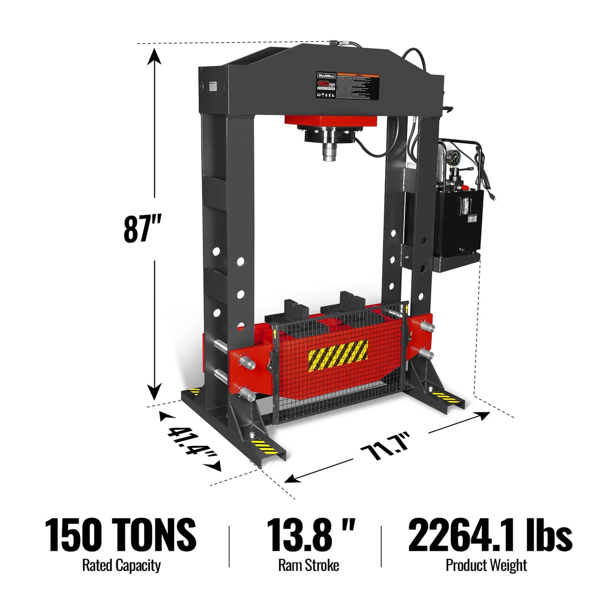 150 Ton H-Frame Electric Hydraulic Shop Press with Double-Acting Cylinder & Chain-Driven Table Lift, 110V Moto - view 2