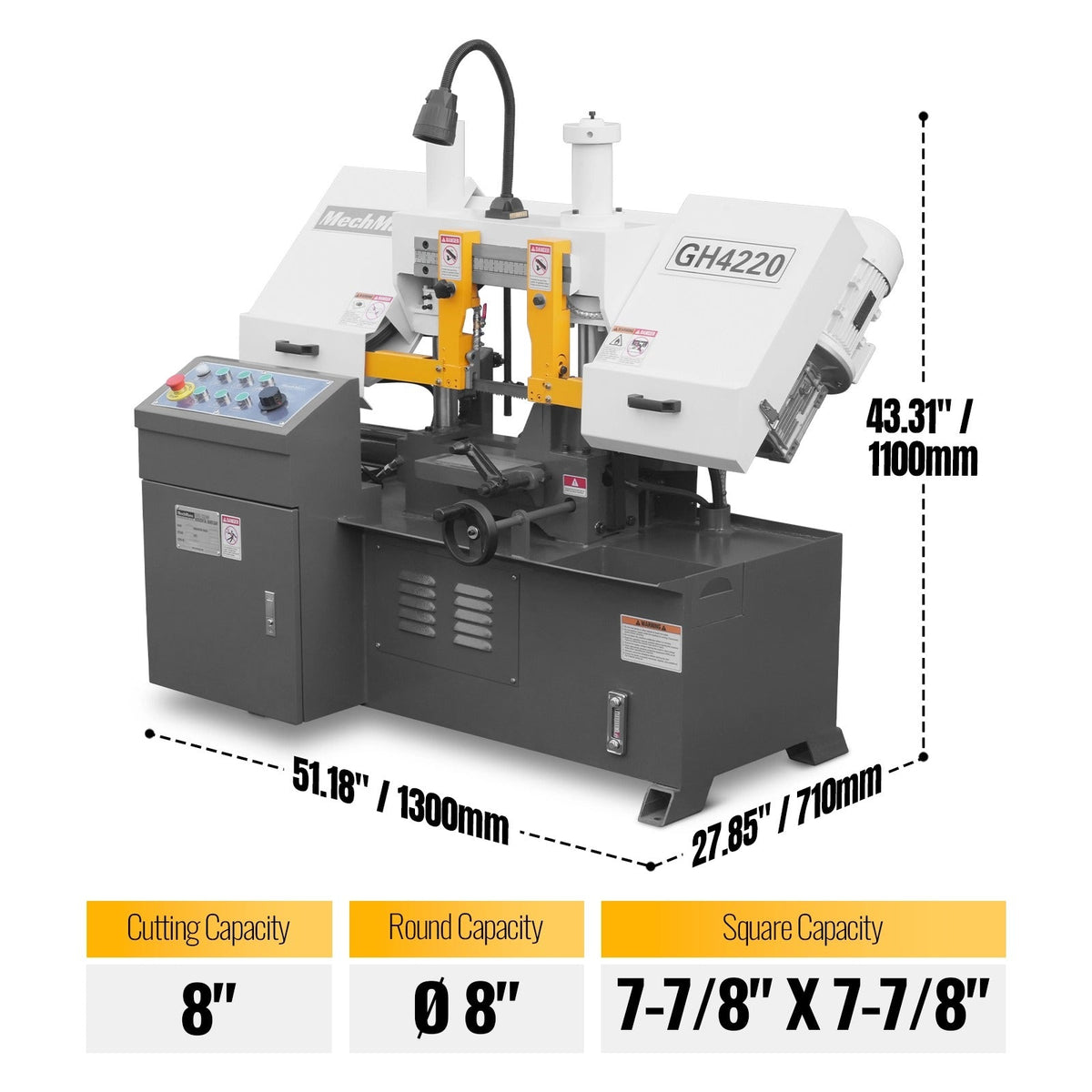 8 in Double Column Horizontal Metal Cutting Band Saw, 7-7/8 x 7-7/8 in Capacity, Hydraulic Feed, Coolant Syste - view 2