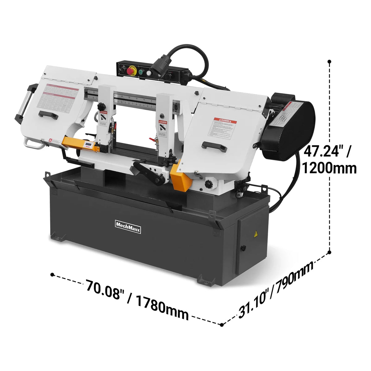 10 in Horizontal Metal Cutting Band Saw, 2 HP 1.5 kW, 4-Speed, 0-45 Degree Swivel, Hydraulic Downfeed, 230V, B - view 12