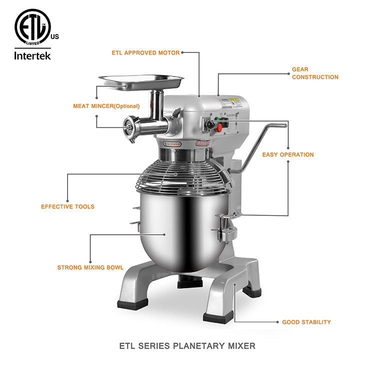 CAEL BJ20 Batteur Mélangeur Planétaire avec Hachoir – 20 L, 4 kg, ETL
