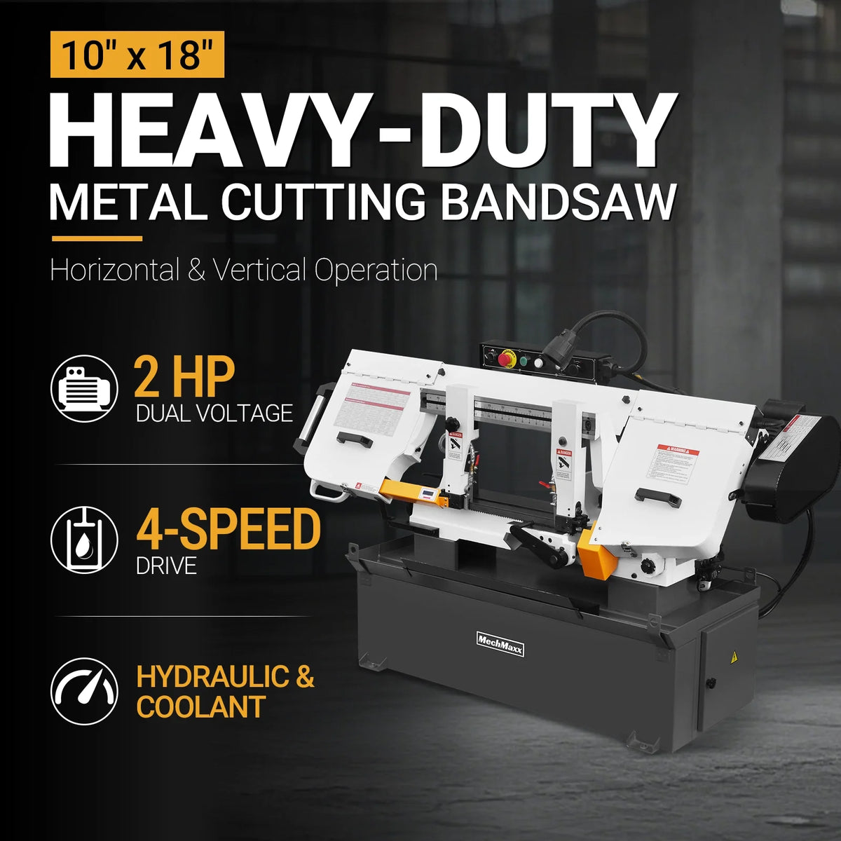 10 in Horizontal Metal Cutting Band Saw, 2 HP 1.5 kW, 4-Speed, 0-45 Degree Swivel, Hydraulic Downfeed, 230V, B - view 2