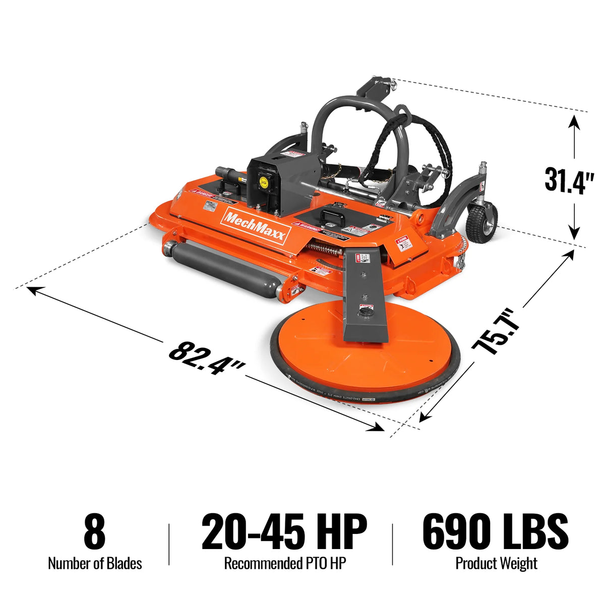 60 in Orchard Finish Mower, 3 Point Hitch Cat.1, Hydraulic Offset, PTO Shaft Included with Shear Bolt, 20-45 H - view 2