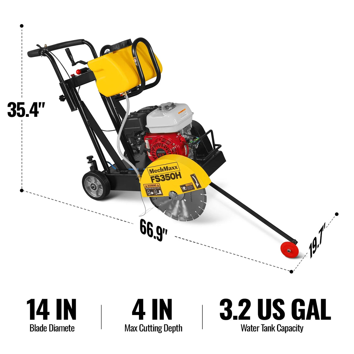 Honda GX160 Walk-Behind Concrete Floor Saw, 14 in Blade, 4 in Cutting Depth, FS350H - view 2
