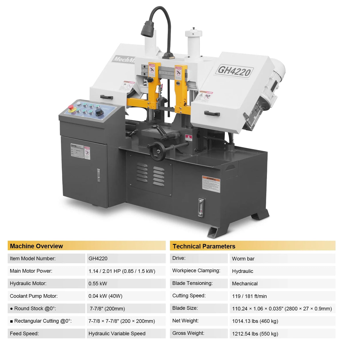 8 in Double Column Horizontal Metal Cutting Band Saw, 7-7/8 x 7-7/8 in Capacity, Hydraulic Feed, Coolant Syste - view 4