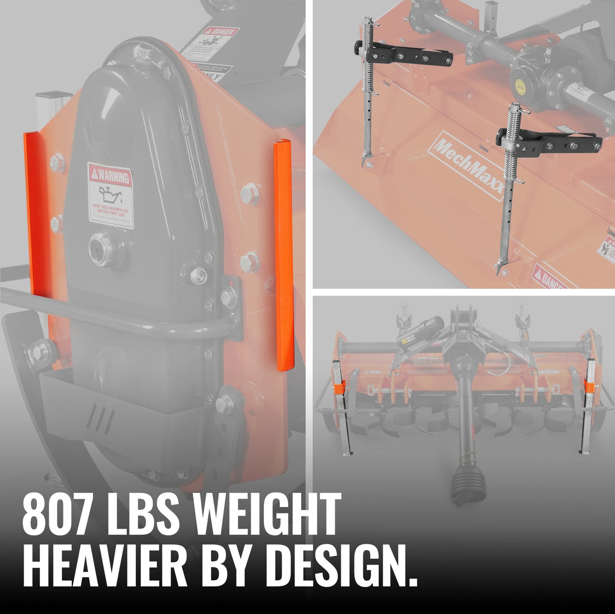 60 in Rotary Tiller, 3 Point Hitch Cat.1 & 2, Gear Drive, PTO Shaft Included with Slip Clutch, 30-60 HP, MRT60 - view 4