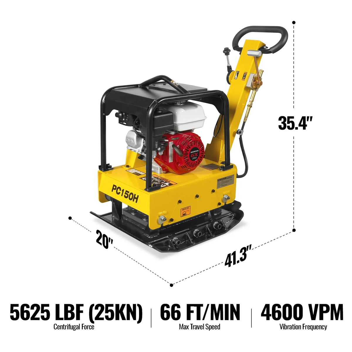 Honda GX160 Reversible Plate Compactor with Wheel Kit and Extension Plates, 5625 lb Centrifugal Force, PC150H - view 2