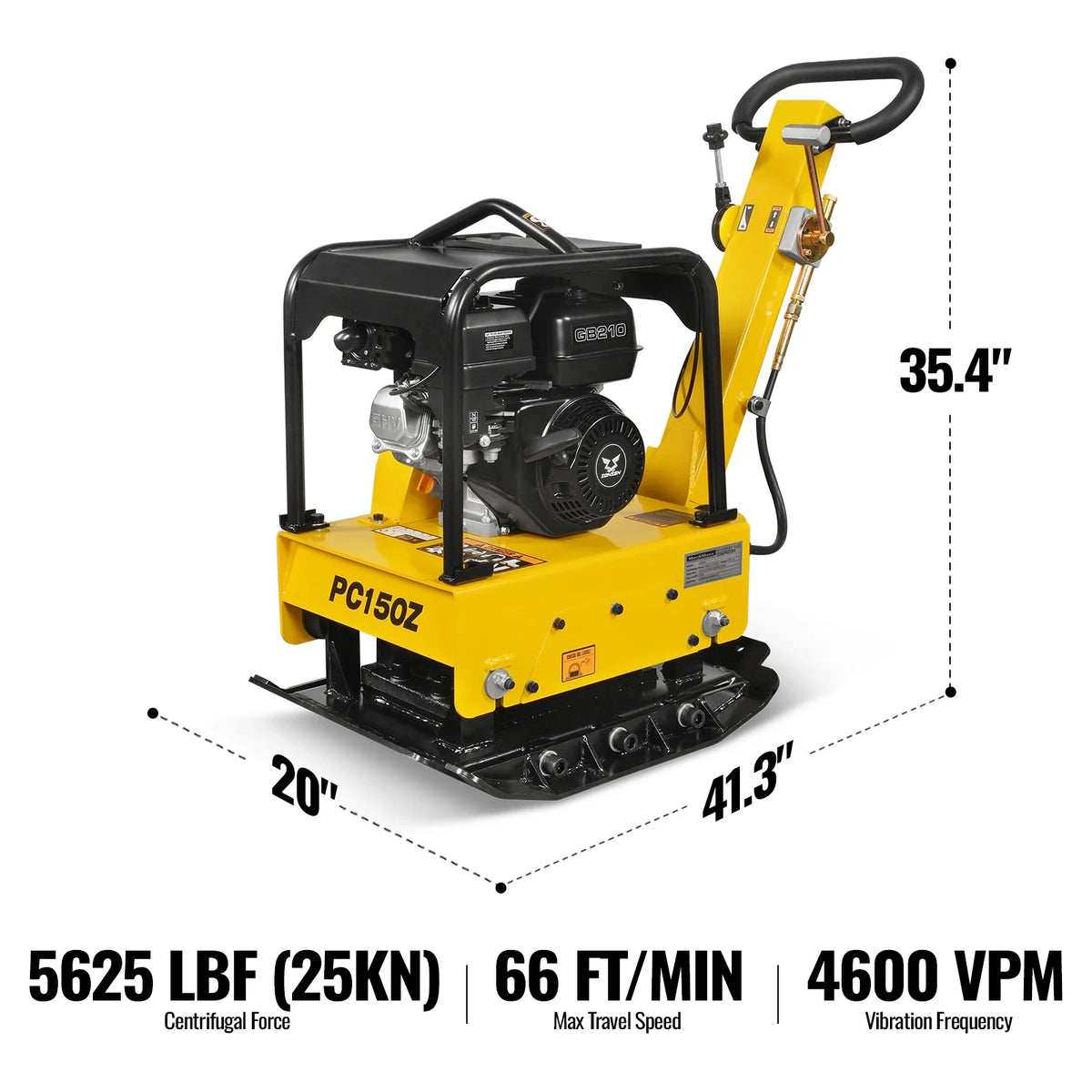 5.8 HP Reversible Plate Compactor with Wheel Kit and Extension Plates, 5625 lb Centrifugal Force, PC150Z - view 2
