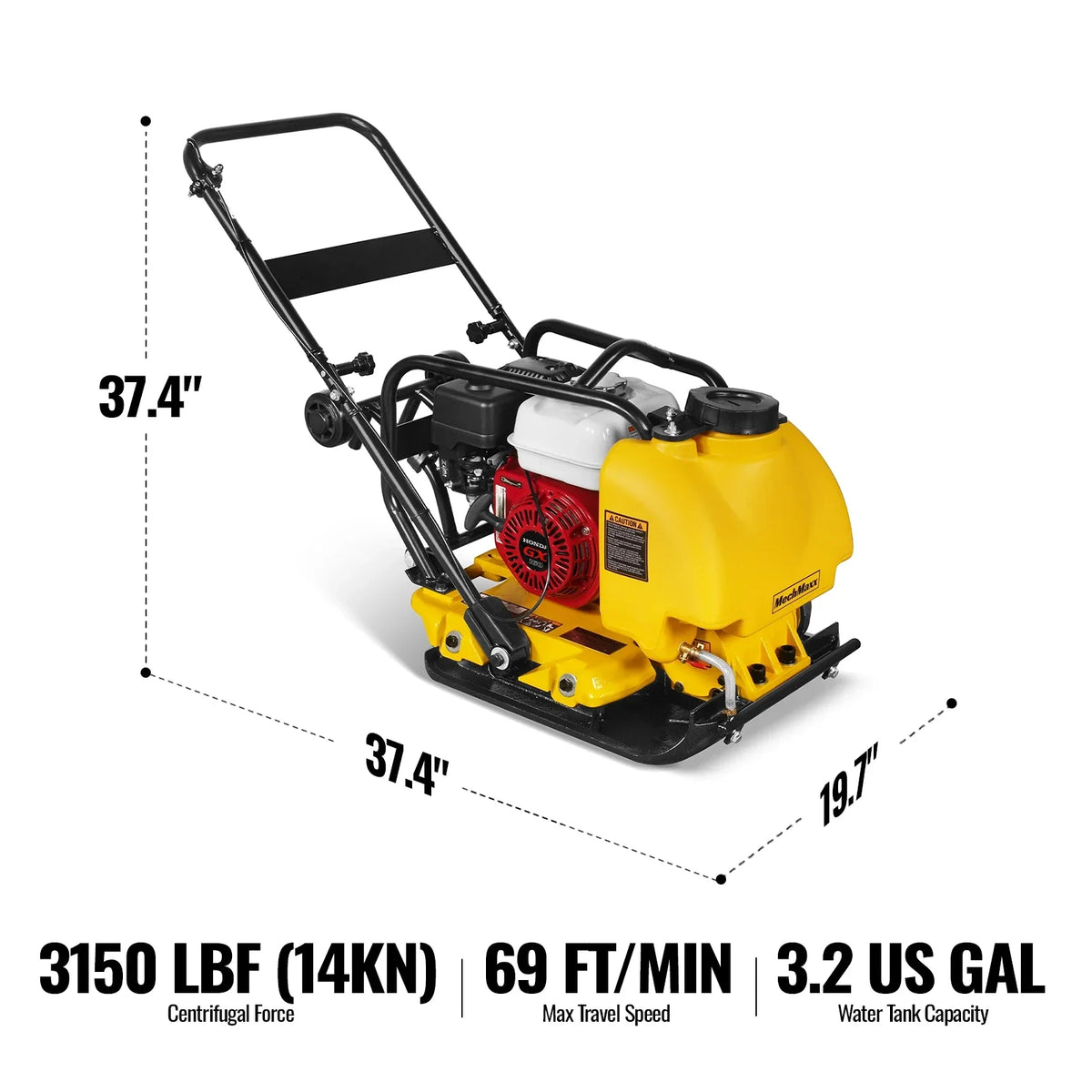 Honda GX160 Vibratory Plate Compactor with Wheel Kit, 3150 lb Centrifugal Force for Soil, Gravel, Asphalt and  - view 2