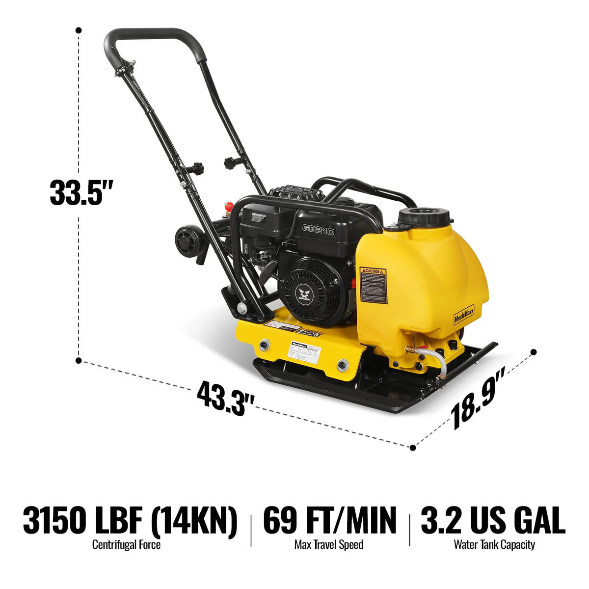 5.8 HP Vibratory Plate Compactor with Wheel Kit, 3150 lb Centrifugal Force for Soil, Gravel, Asphalt and Paver - view 2