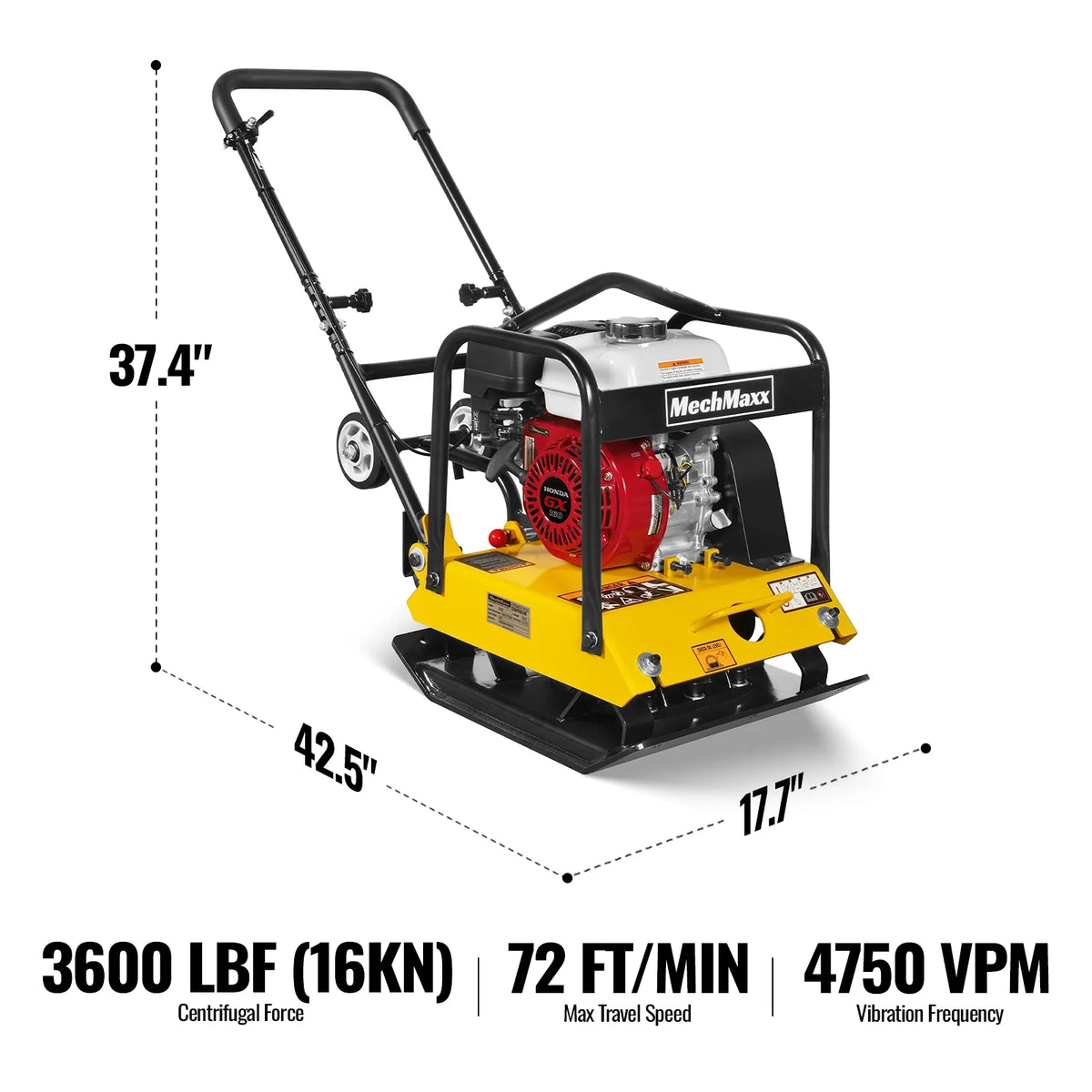 Honda GX160 Vibratory Plate Compactor with Wheel Kit, 3600 lb Centrifugal Force for Soil, Gravel, Asphalt and  - view 2