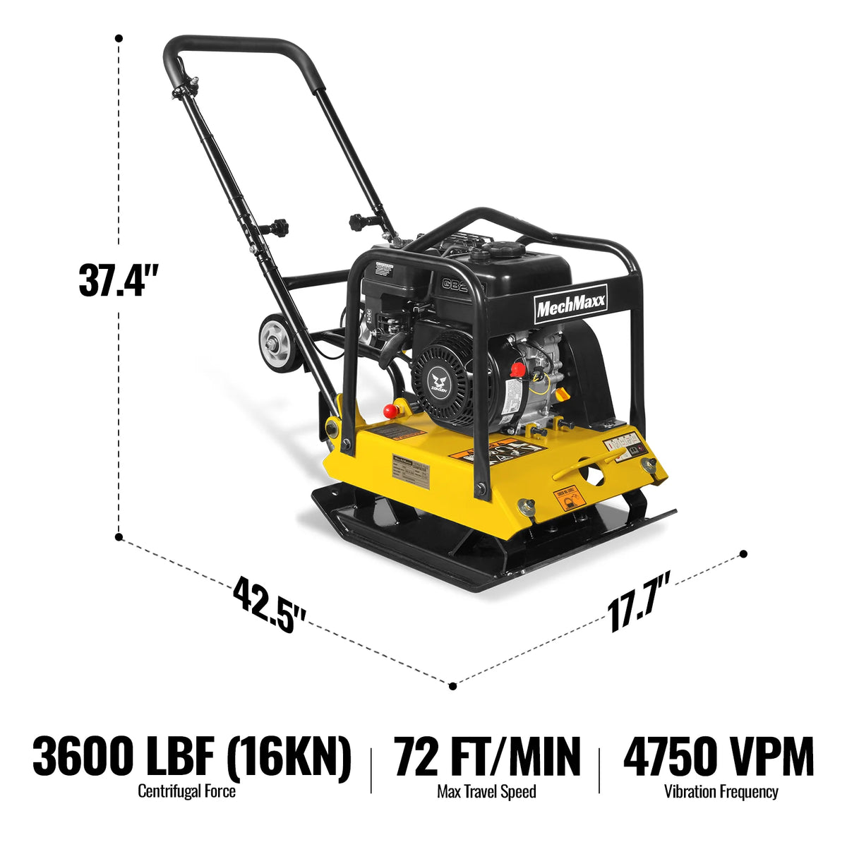 5.8 HP Vibratory Plate Compactor with Wheel Kit, 3600 lb Centrifugal Force for Soil, Gravel, Asphalt and Paver - view 2