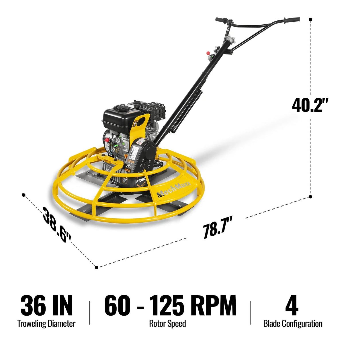 5.8 HP 36 in Walk-Behind Concrete Power Trowel with Blades and Float Pan, PT36Z - view 2