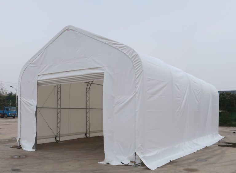 Lagerunterstand Spitzdach, Doppelbogen – 20 × 32 ft, 16 ft Firsthöhe