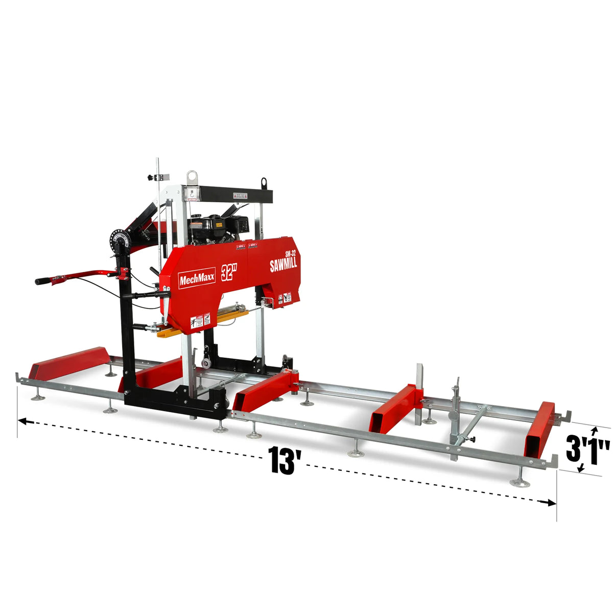 32 in Portable Sawmill, 420cc 15 HP DUCAR E-Start Gas Engine, 29 in Board Width, 13 ft Track, SM32