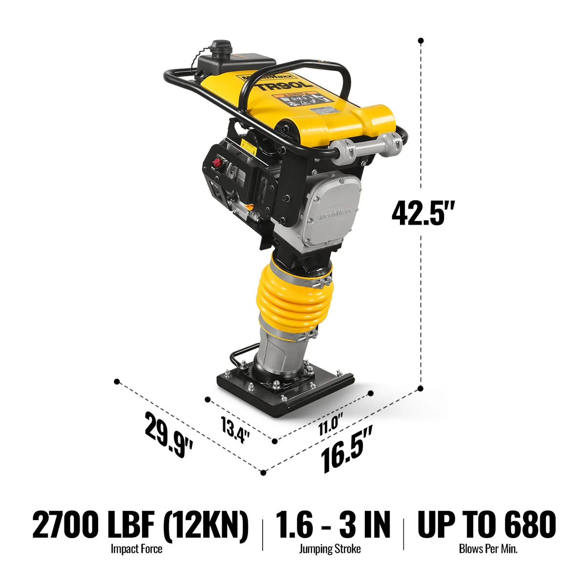 6.5 HP Tamping Rammer with Wheel Kit, 2700 lb Impact Force Jumping Jack Tamper Compactor for Soil, Gravel, Bac - view 2