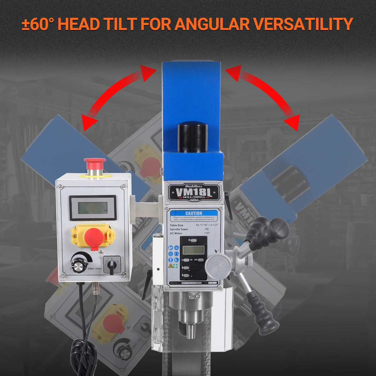 6 x 20 in Benchtop Mill Drill Machine, Variable Speed, R8 Spindle, 1 HP, 110V, Brushless Motor - view 4