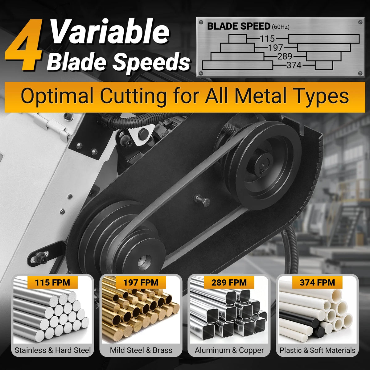 10 in Horizontal Metal Cutting Band Saw, 2 HP 1.5 kW, 4-Speed, 0-45 Degree Swivel, Hydraulic Downfeed, 230V, B - view 7