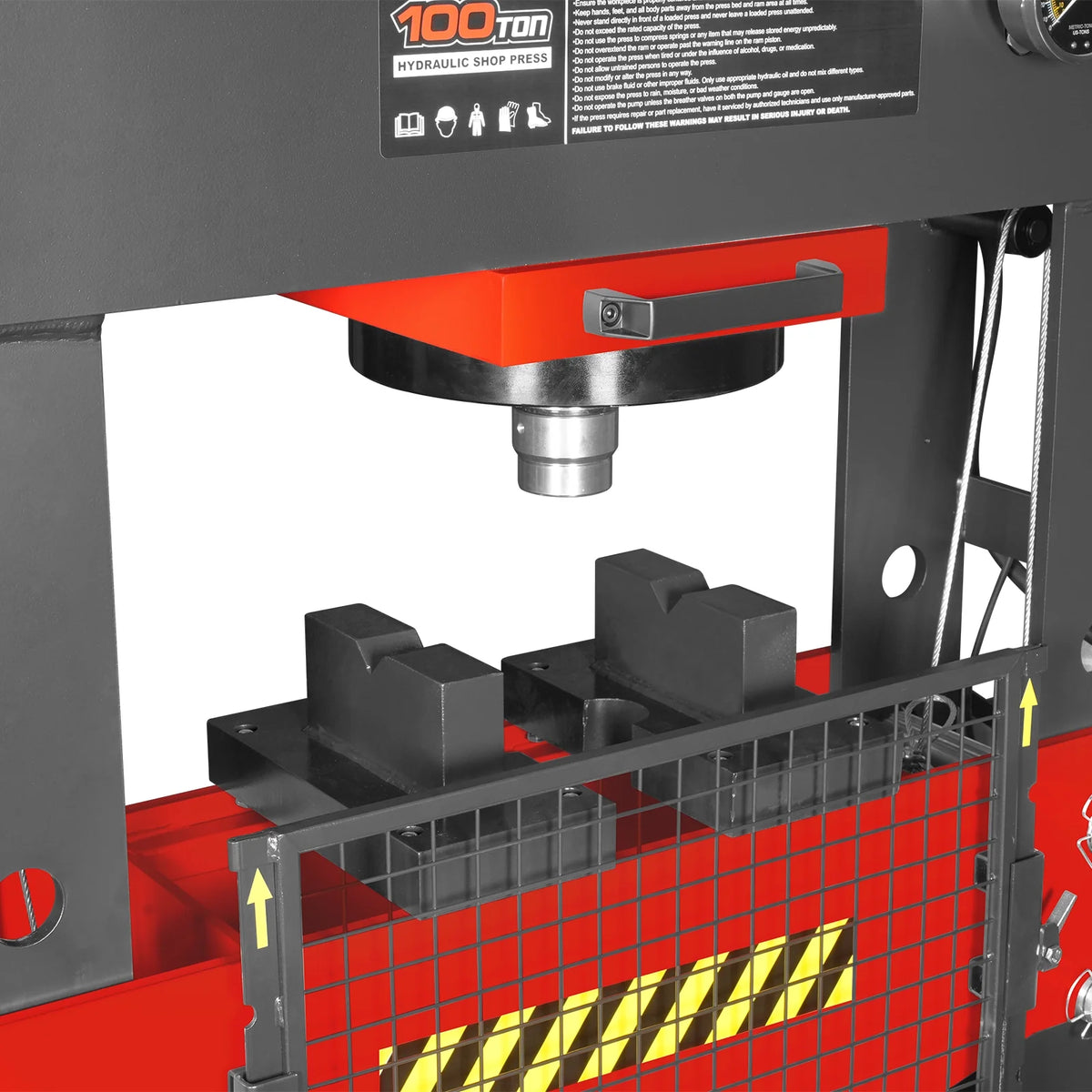 100 Ton H-Frame Electric Hydraulic Shop Press with Hand Winch, 110V Motor, Fully Welded Steel Frame, Safety Gu - view 13