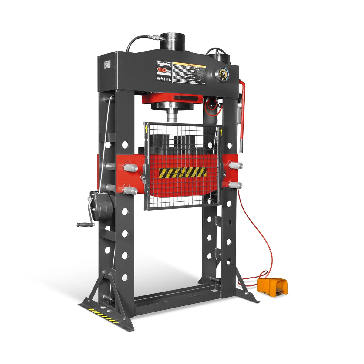 100 Ton H-Frame Air/Hydraulic Shop Press with Hand Winch, Fully Welded Steel Frame, Safety Guard, Foot Pedal C - view 17