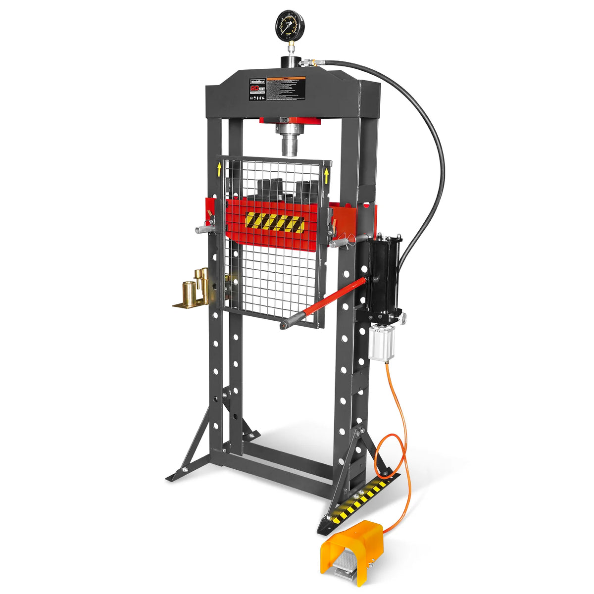 20 Ton H-Frame Air/Hydraulic Shop Press with Press Pin Kit, Fully Welded Steel Frame, Safety Guard, Foot Pedal - view 26